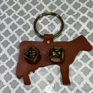 Brown Cow-Shaped leather Door Hanger with brass plated bells